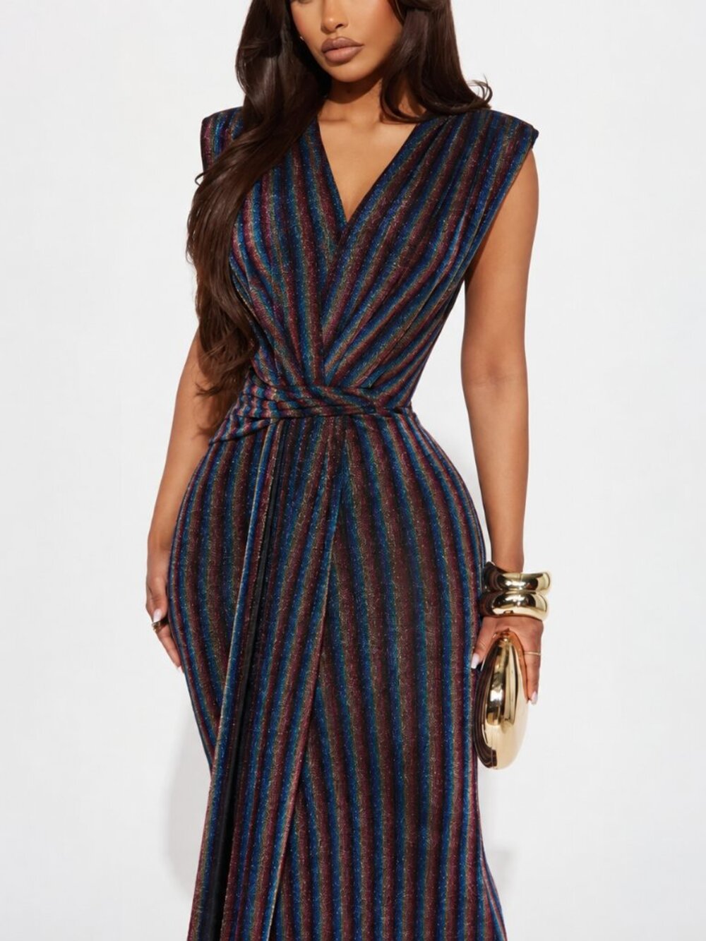 Fashion Nova Private Occasion Metallic Rainbow Maxi Dress - Multi Color